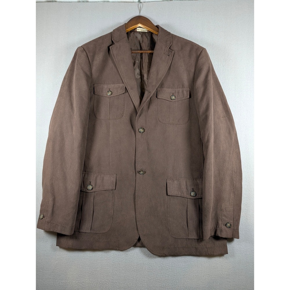Perry Ellis Mens 44 Reg Brown Faux Suede Safari Blazer 4-Pocket Sport Coat
